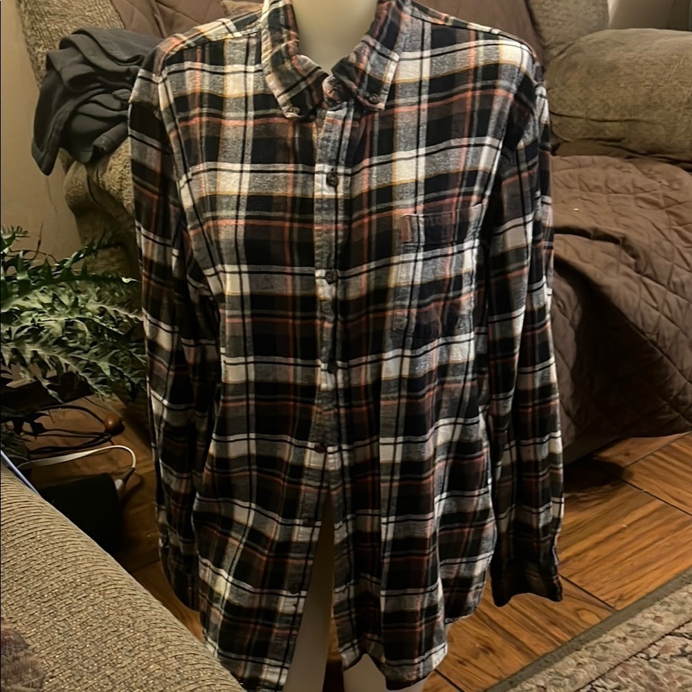 Chaps Black and White Casual Flannel Button Down Shirt
